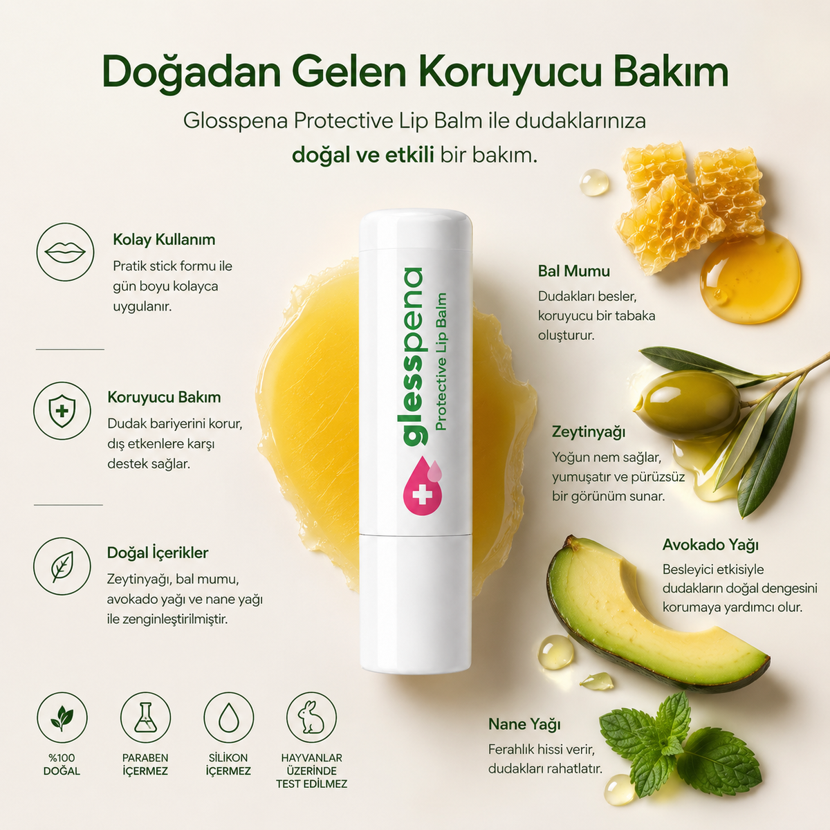 Doğal Dudak Kremi Koruyucu ve Nemlendirici Lip Balm 5 ml