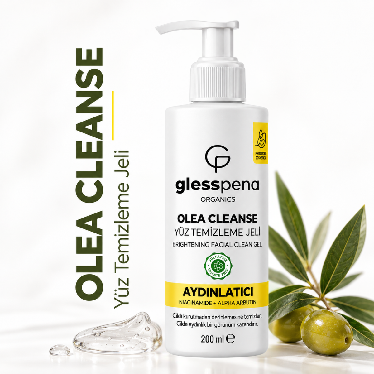 Olea Cleanse Aydınlatıcı Yüz Temizleme Jeli 200 ml – Niacinamide & Alpha Arbutin