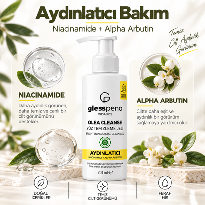 Olea Cleanse Aydınlatıcı Yüz Temizleme Jeli 200 ml – Niacinamide & Alpha Arbutin
